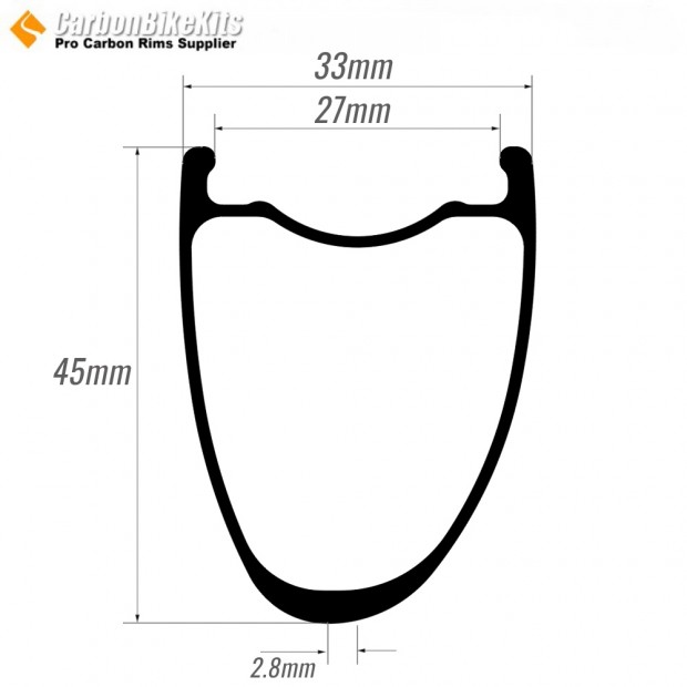 32 inch asymmetric carbon fiber gravel rim 45mm depth 33mm wide